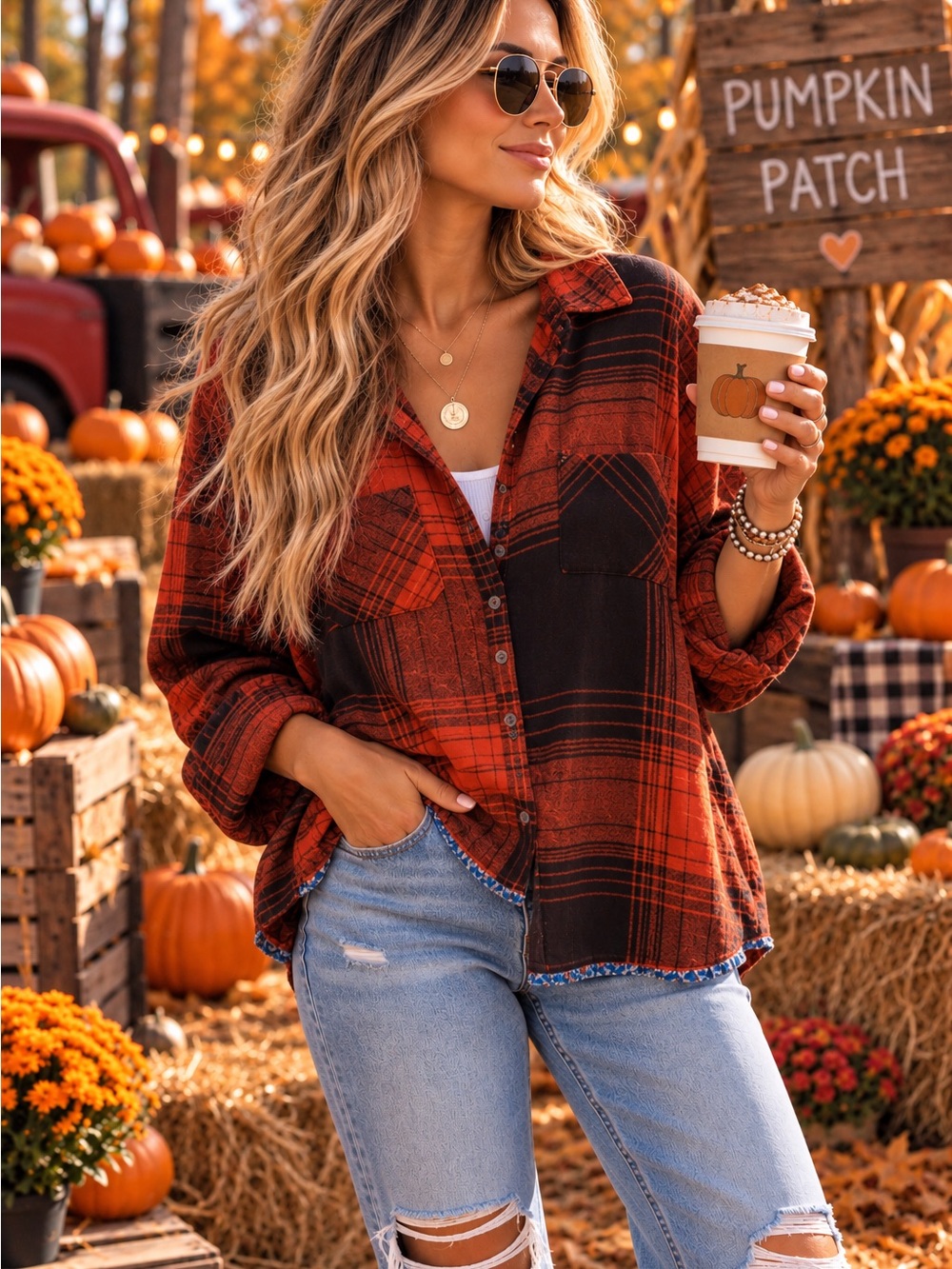 Urban Outfitters BDG orange and Black Plaid Button-Front Shirt size M